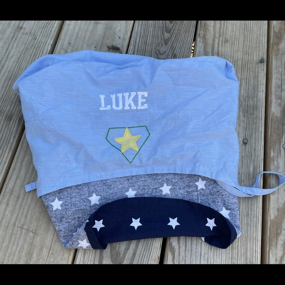 Pottery Barn Kids Super Hero Easter Basket Liner Large Blue Monogrammed “LUKE”